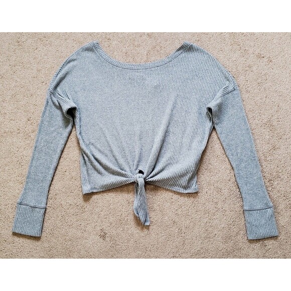 Abercrombie And Fitch Ribbed Front Tie Long Sleeves Knit Cropped Top Gray Size S - Picture 1 of 7